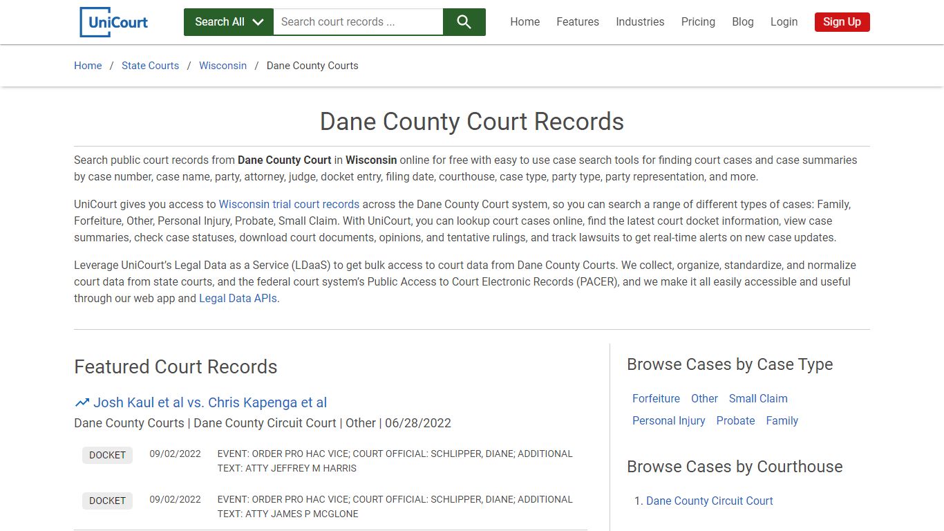 Dane County Court Records | Wisconsin | UniCourt